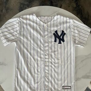 Genuine Merchandise White Yankee Judge number 99 Jersey with blue Stripes